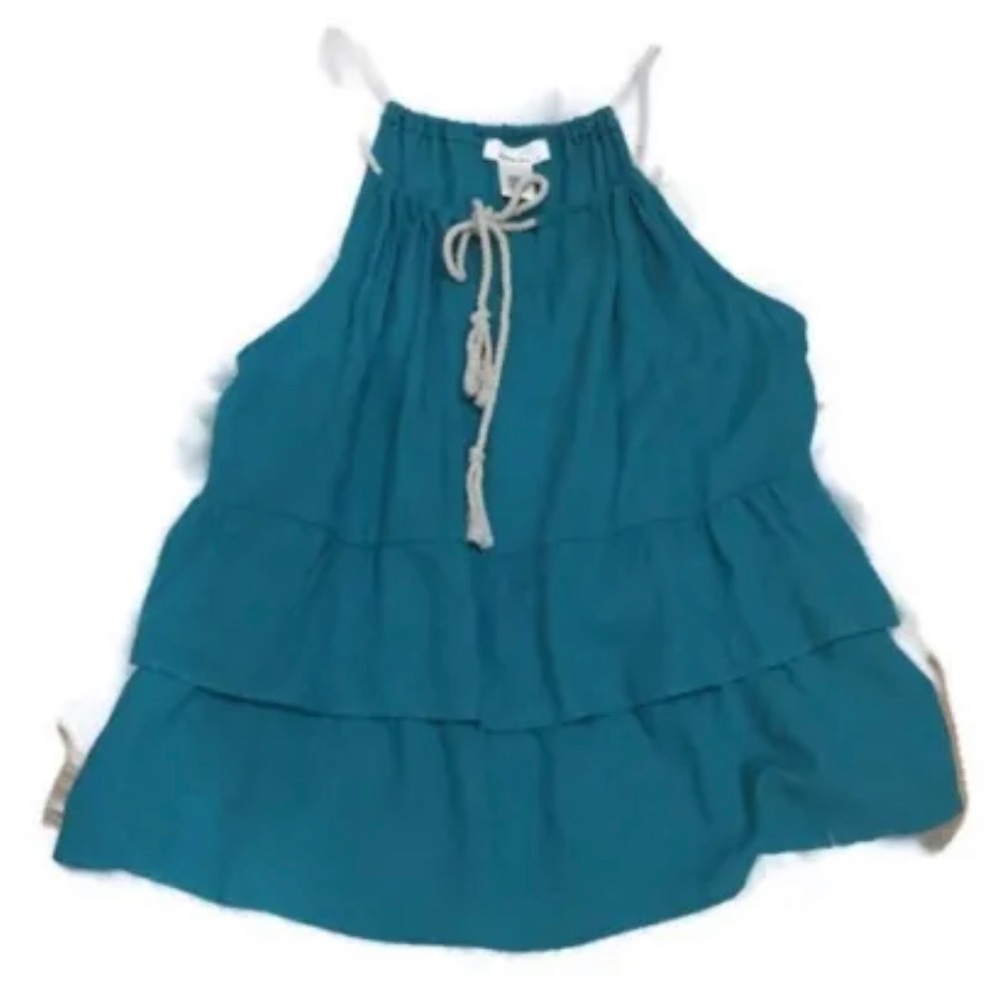 Halter Tank Top Green Aqua V-neck Tiered Large